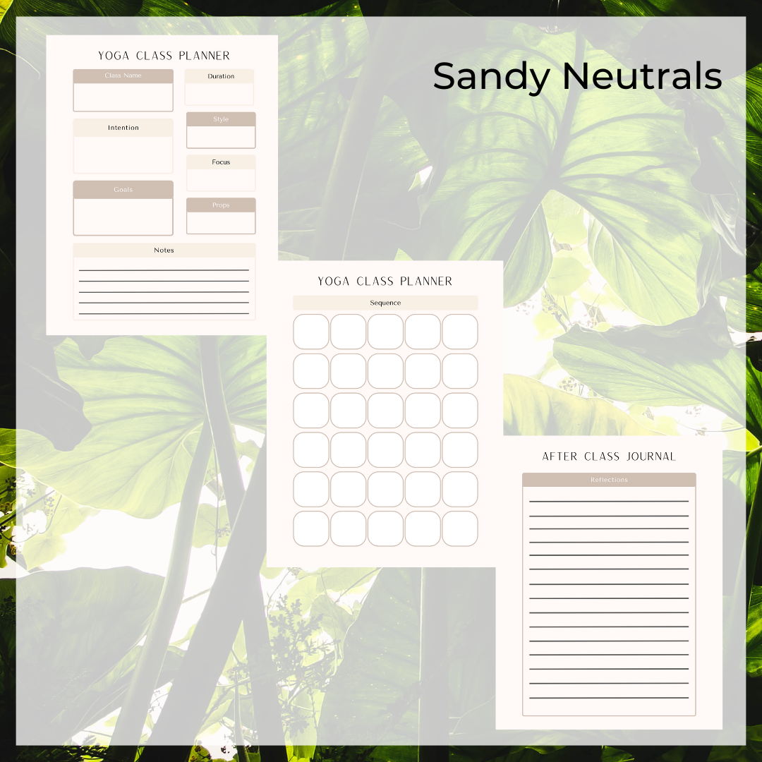 Yoga Class Planner with Intention/ Details Worksheet, Sequence Building Worksheet, Post Class Reflections